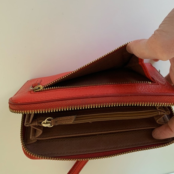 Fossil Sydney Zip Phone Leather Wallet Wristlet in Coral - Picture 11 of 12